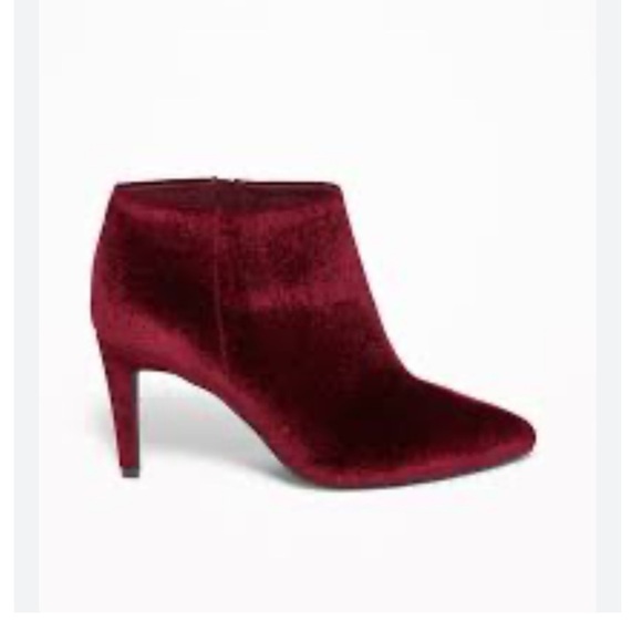 Old Navy Cranberry Velvet Ankle Boots Stiletto Heel Scarlet Wine Booties Size 8 - Picture 10 of 11